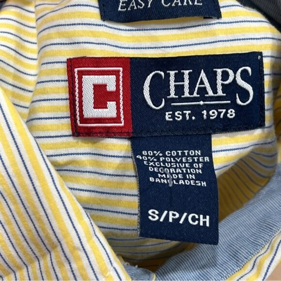 Mens Chaps Easy Care Yellow Striped Button Down Long Sleeve Shirt - Picture 5 of 5